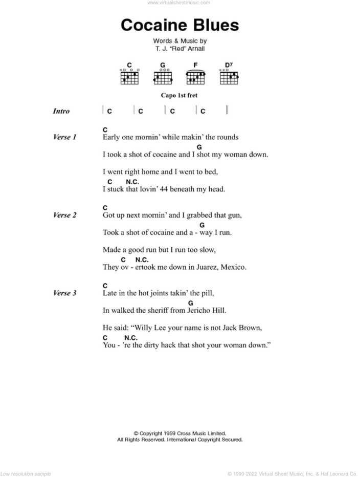 Cocaine Blues sheet music for guitar (chords) by Johnny Cash and T. J. 'Red' Arnall, intermediate skill level