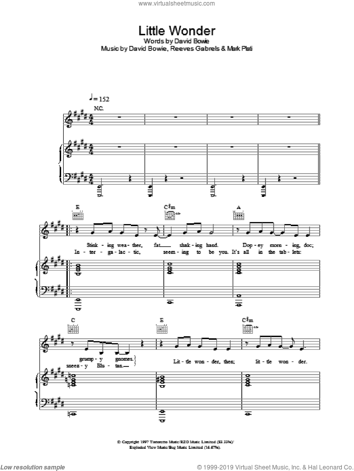 Little Wonder sheet music for voice, piano or guitar by David Bowie, intermediate skill level