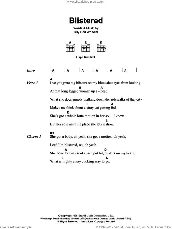 Blistered sheet music for guitar (chords) by Johnny Cash and Billy Edd Wheeler, intermediate skill level