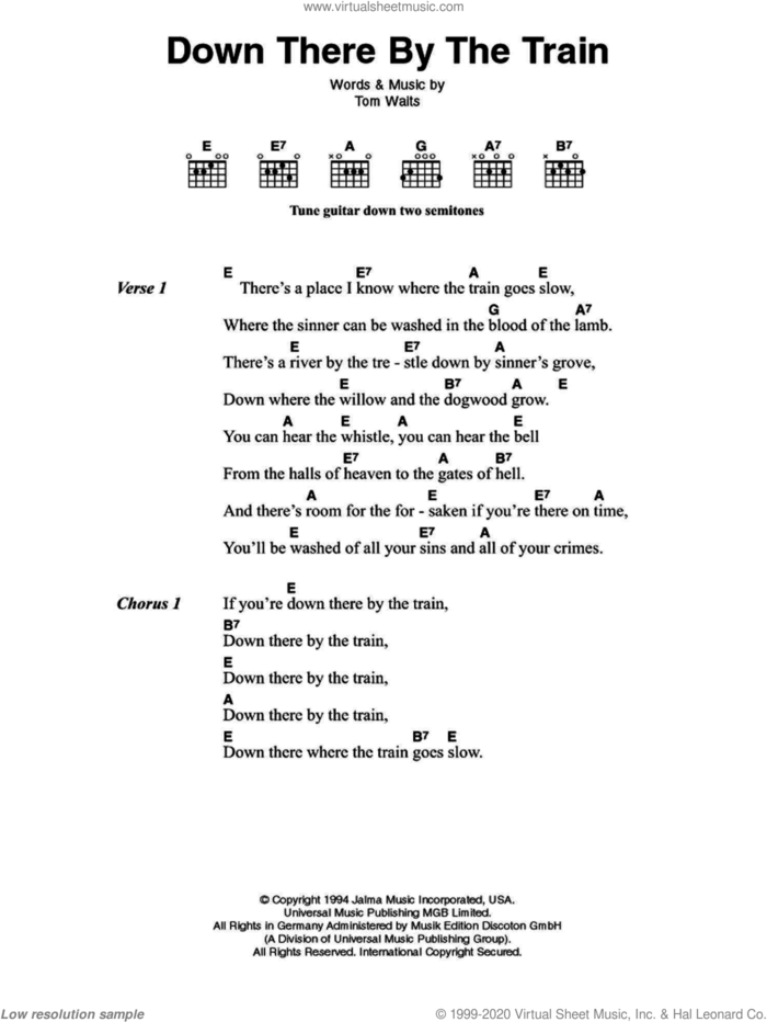 Down There By The Train sheet music for guitar (chords) by Johnny Cash and Tom Waits, intermediate skill level