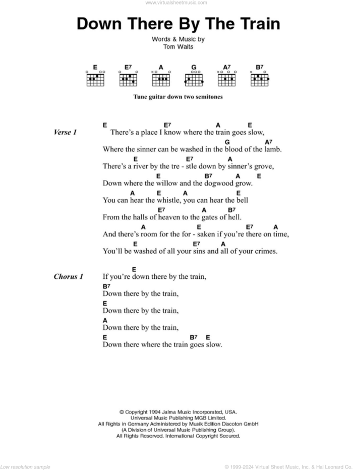 Down There By The Train sheet music for guitar (chords) by Johnny Cash and Tom Waits, intermediate skill level