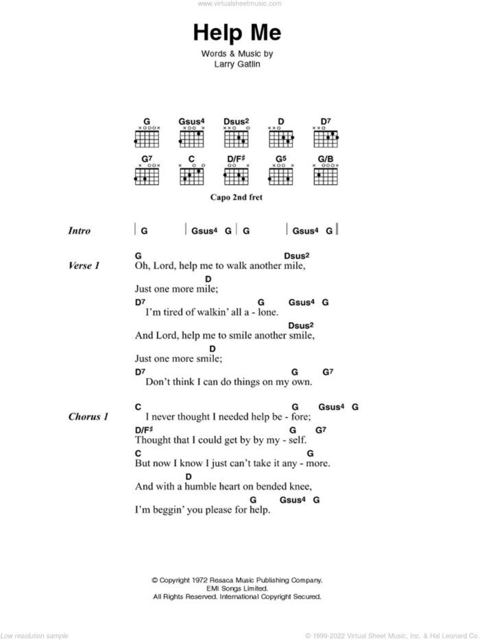 Help Me sheet music for guitar (chords) by Johnny Cash and Larry Gatlin, intermediate skill level