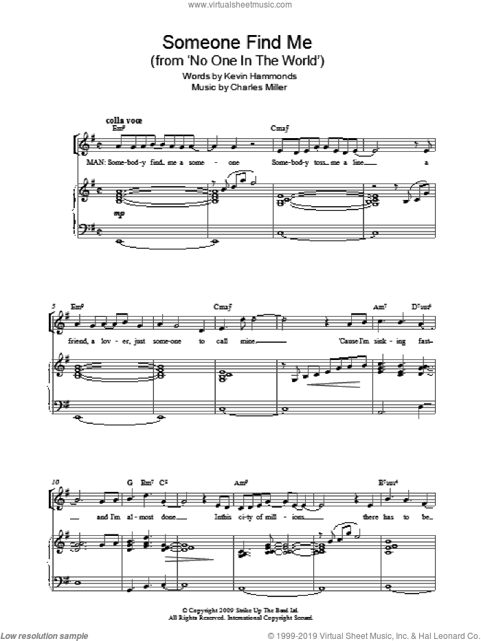 Someone Find Me sheet music for piano solo by Charles Miller and Kevin Hammonds, easy skill level