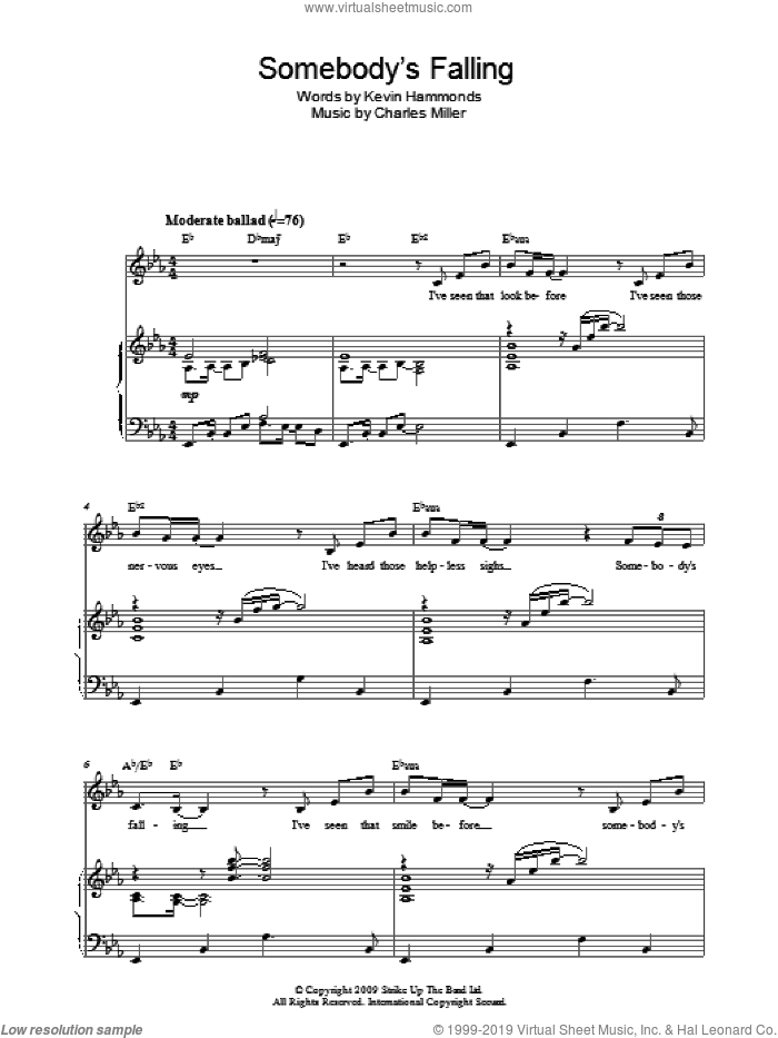 Somebody's Falling sheet music for piano solo by Charles Miller and Kevin Hammonds, easy skill level