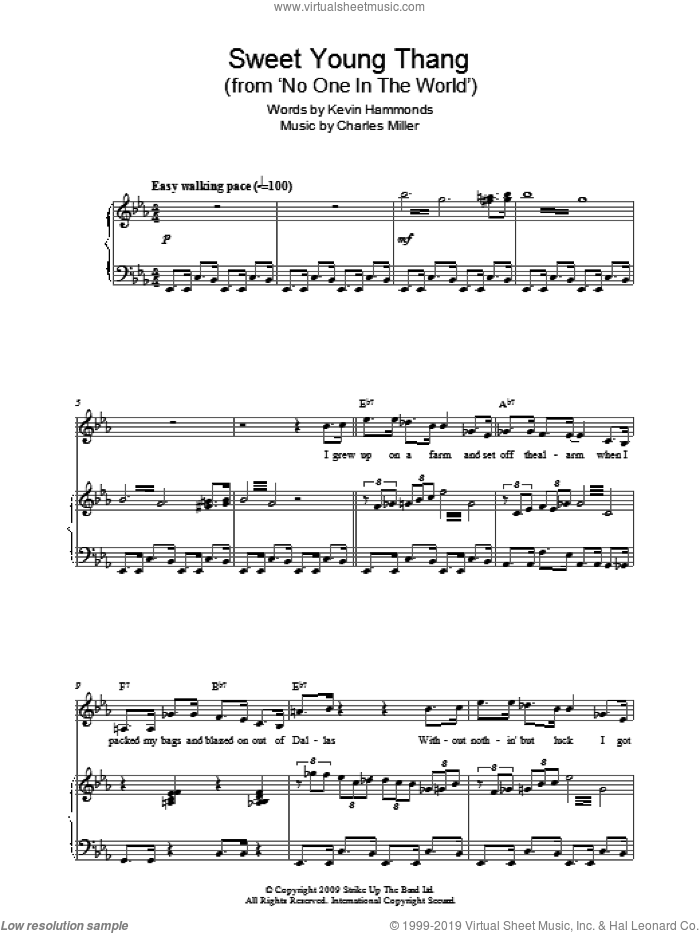 Sweet Young Thang sheet music for piano solo by Charles Miller and Kevin Hammonds, easy skill level