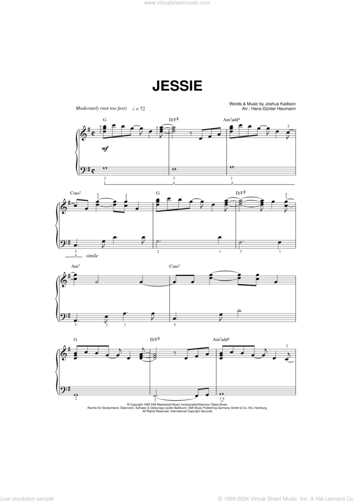 Jessie sheet music for voice and piano by Joshua Kadison and Hans-Gunter Heumann, intermediate skill level