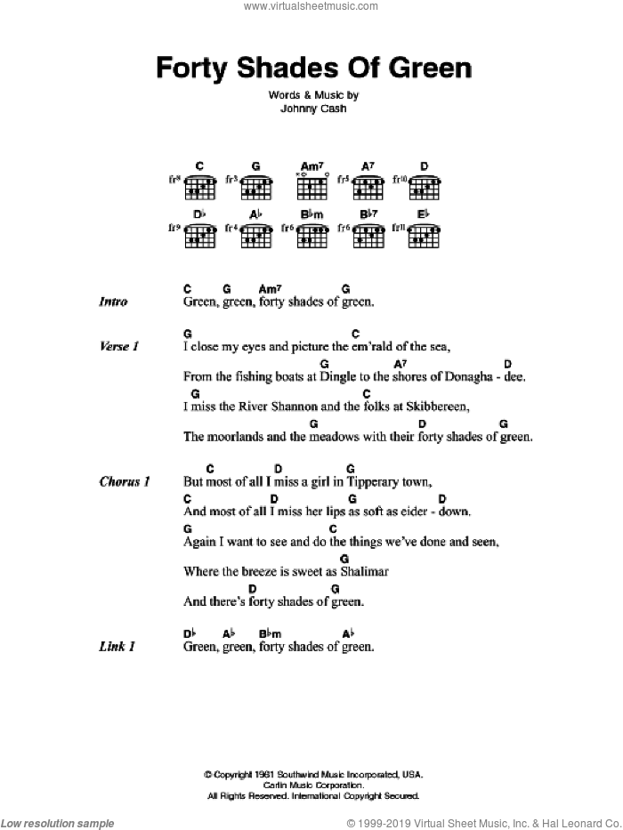 Forty Shades Of Green sheet music for guitar (chords) by Johnny Cash, intermediate skill level