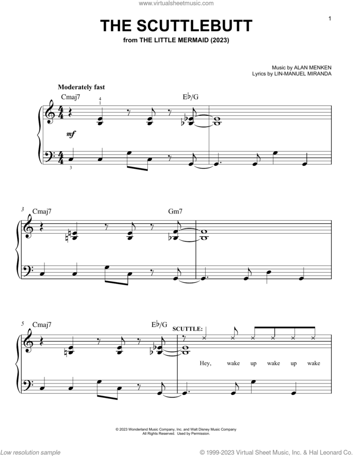 The Scuttlebutt (from The Little Mermaid) (2023) sheet music for piano solo by Awkwafina and Daveed Diggs, Alan Menken and Lin-Manuel Miranda, easy skill level