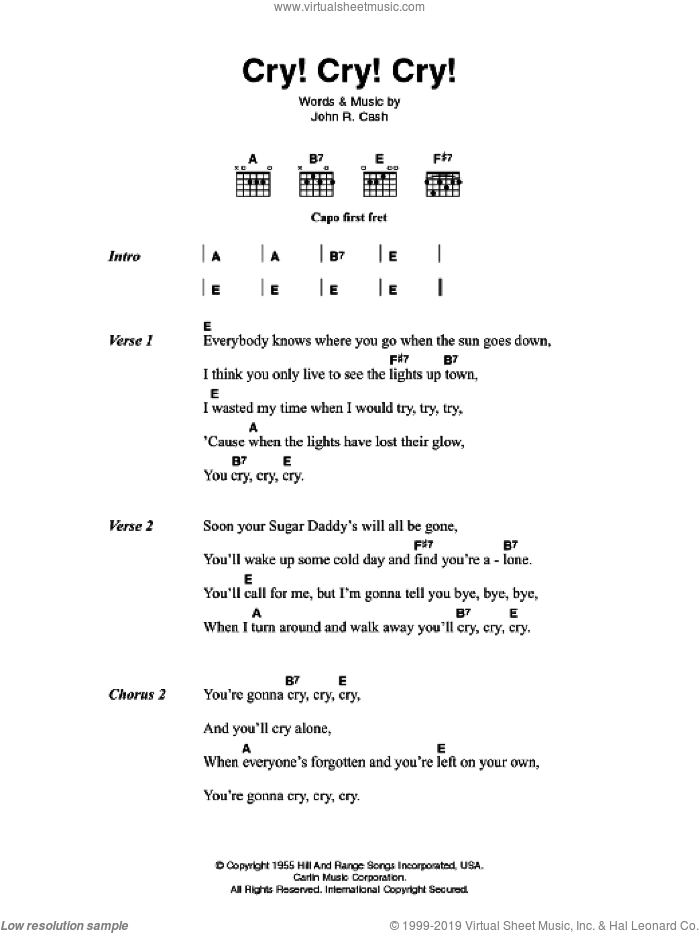 Cry! Cry! Cry! sheet music for guitar (chords) by Johnny Cash, intermediate skill level