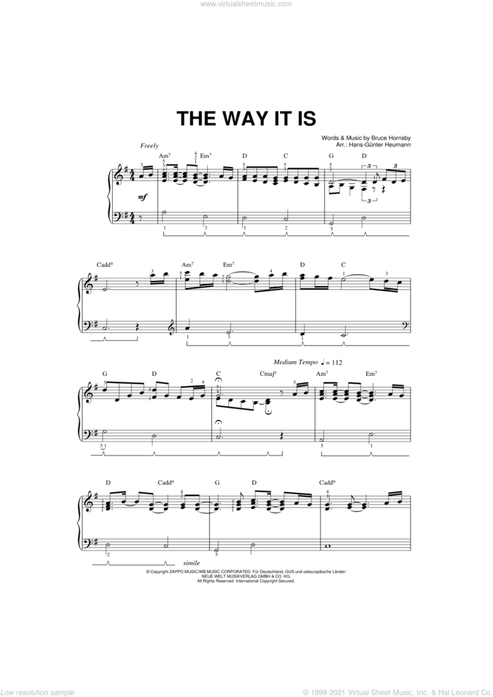 The Way It Is sheet music for voice and piano by Bruce Hornsby and the Range and Bruce Hornsby, intermediate skill level