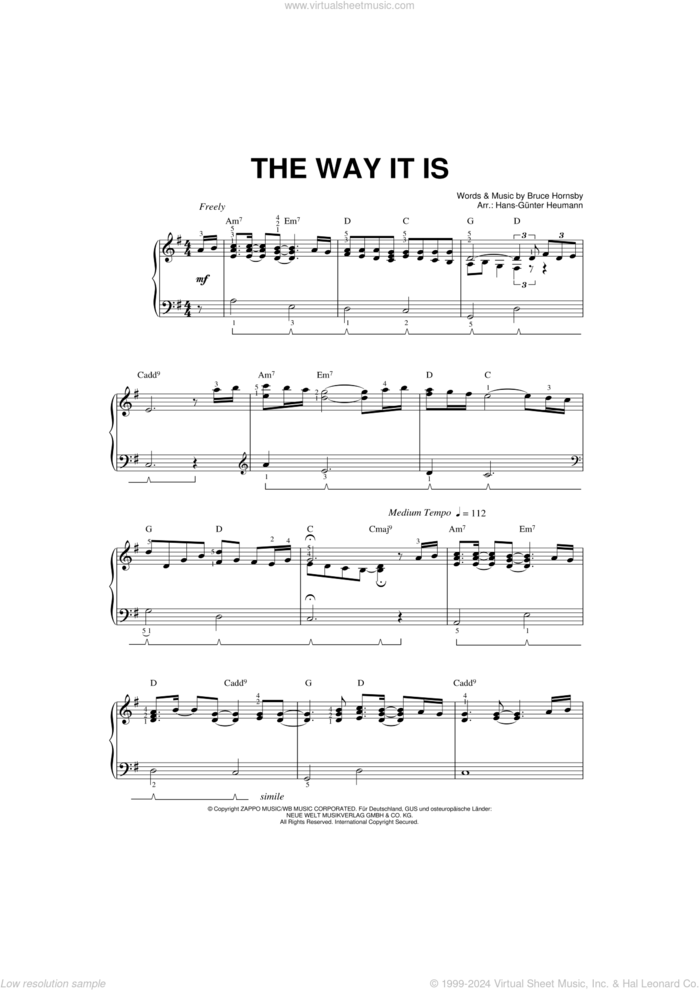 The Way It Is sheet music for voice and piano by Bruce Hornsby and the Range and Bruce Hornsby, intermediate skill level