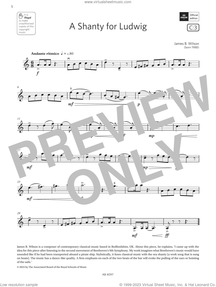 A Shanty for Ludwig (Grade 3, C3, from the ABRSM Violin Syllabus from 2024) sheet music for violin solo by James B. Wilson, classical score, intermediate skill level