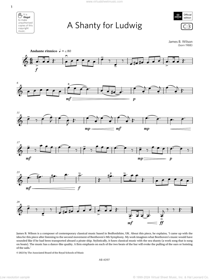 A Shanty for Ludwig (Grade 3, C3, from the ABRSM Violin Syllabus from 2024) sheet music for violin solo by James B. Wilson, classical score, intermediate skill level