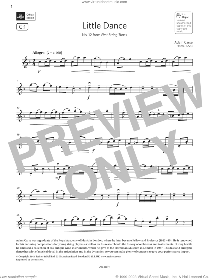 Little Dance (Grade 2, C1, from the ABRSM Violin Syllabus from 2024) sheet music for violin solo by Adam Carse, classical score, intermediate skill level