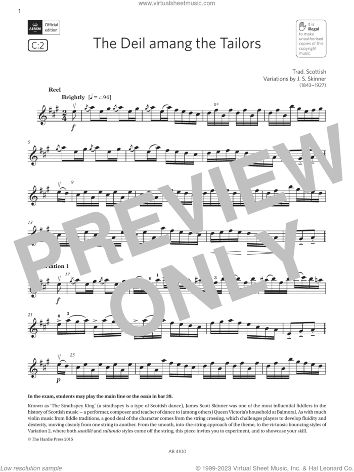 The Deil amang the Tailors (Grade 6, C2, from the ABRSM Violin Syllabus from 2024) sheet music for violin solo by J. S. Skinner, classical score, intermediate skill level