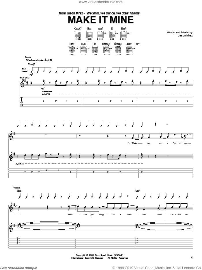 Make It Mine sheet music for guitar (tablature) by Jason Mraz, intermediate skill level