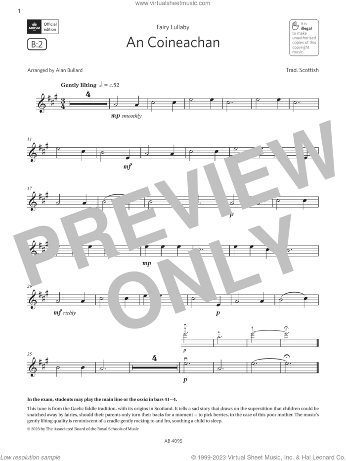 An Coineachan (Grade 1, B2, from the ABRSM Violin Syllabus from 2024) sheet music for violin solo by Trad. Scottish, classical score, intermediate skill level