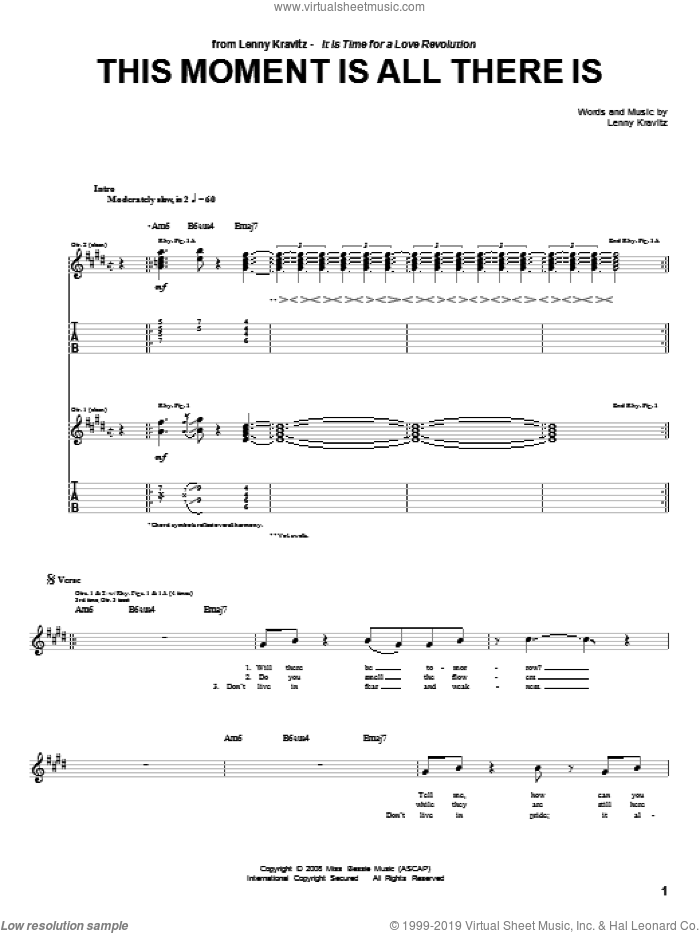 This Moment Is All There Is sheet music for guitar (tablature) by Lenny Kravitz, intermediate skill level