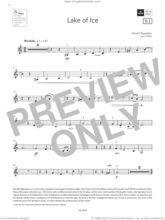 Lake of Ice (Grade 2, B3, from the ABRSM Violin Syllabus from 2024) sheet music for violin solo by Shruthi Rajasekar, classical score, intermediate skill level