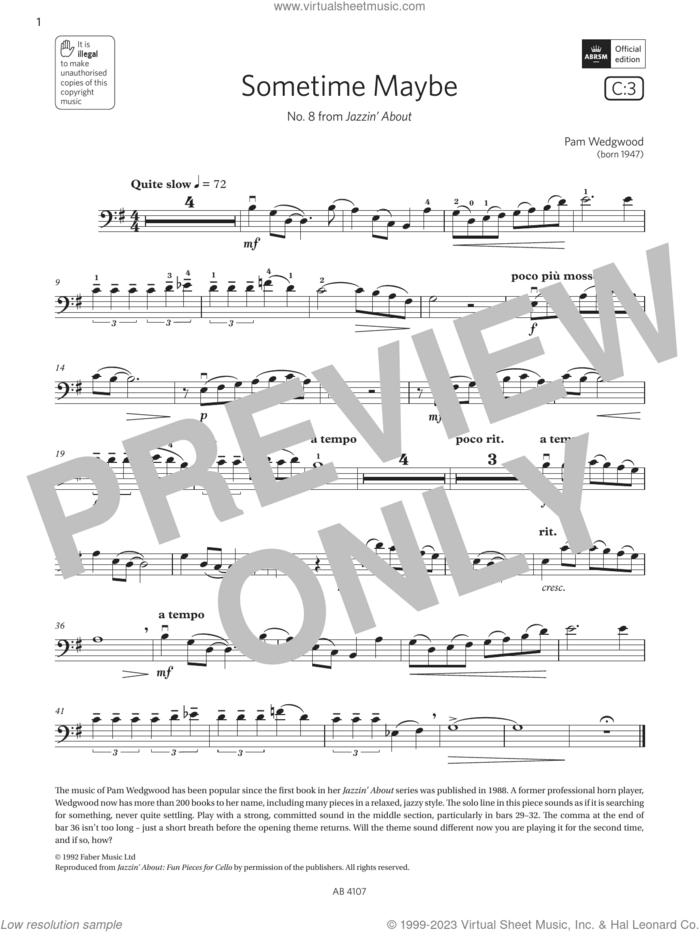 Sometime Maybe (Grade 4, C3, from the ABRSM Cello Syllabus from 2024) sheet music for cello solo by Pam Wedgwood, classical score, intermediate skill level
