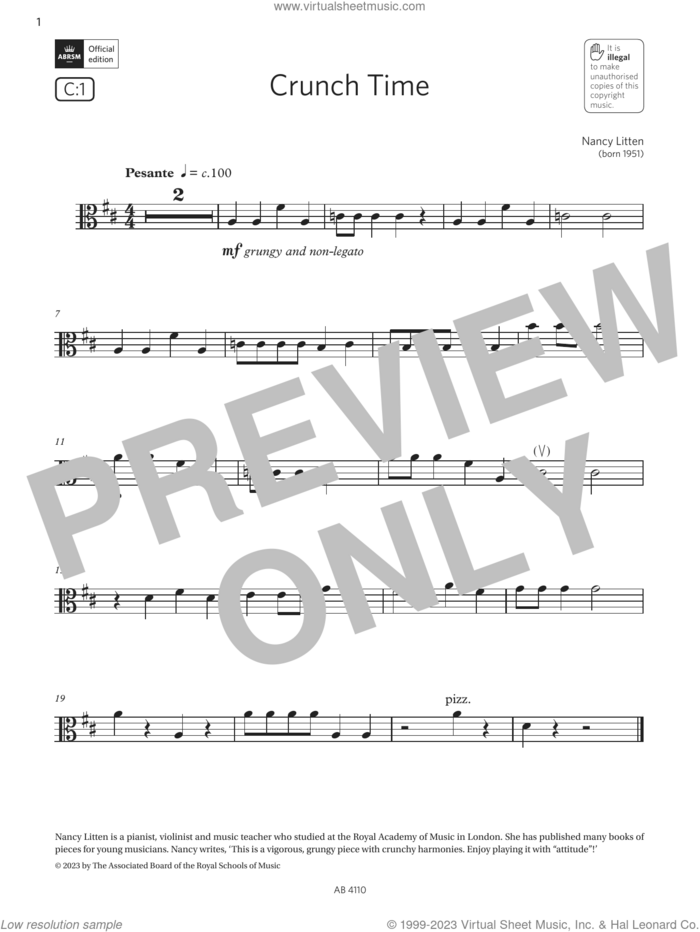 Crunch Time (Grade Initial, C1, from the ABRSM Viola Syllabus from 2024) sheet music for viola solo by Nancy Litten, classical score, intermediate skill level