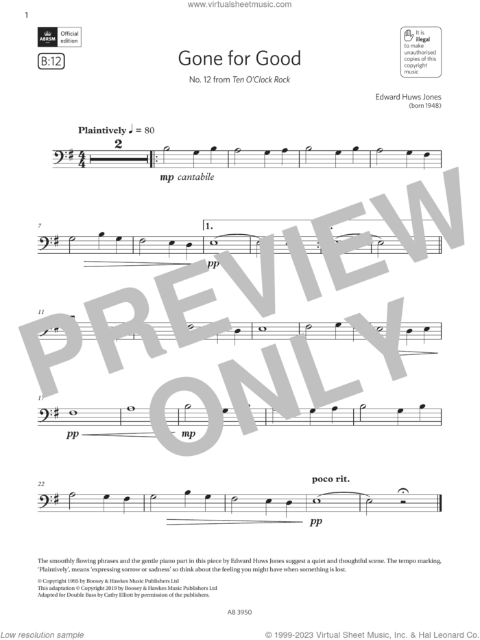 Gone for Good (Grade Initial, B12, from the ABRSM Double Bass Syllabus from 2024) sheet music for double bass solo by Edward Huws Jones, classical score, intermediate skill level