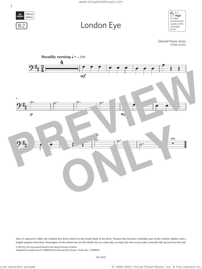 London Eye (Grade Initial, B2, from the ABRSM Double Bass Syllabus from 2024) sheet music for double bass solo by Edward Huws Jones, classical score, intermediate skill level