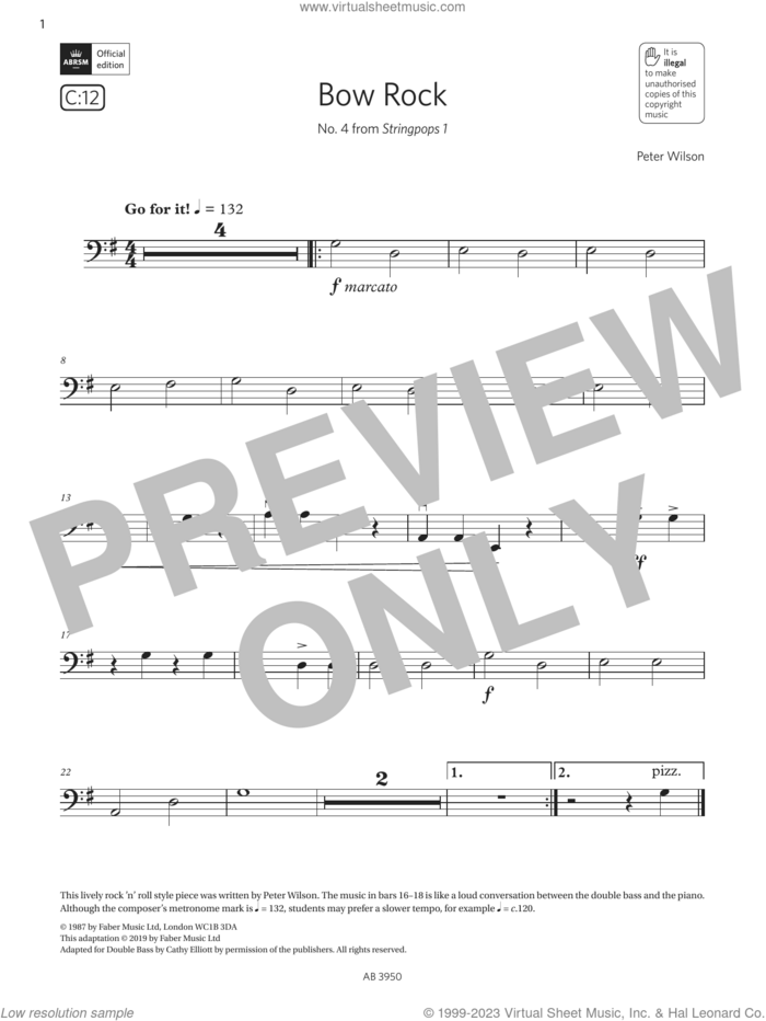 Bow Rock (Grade Initial, C12, from the ABRSM Double Bass Syllabus from 2024) sheet music for double bass solo by Peter Wilson, classical score, intermediate skill level
