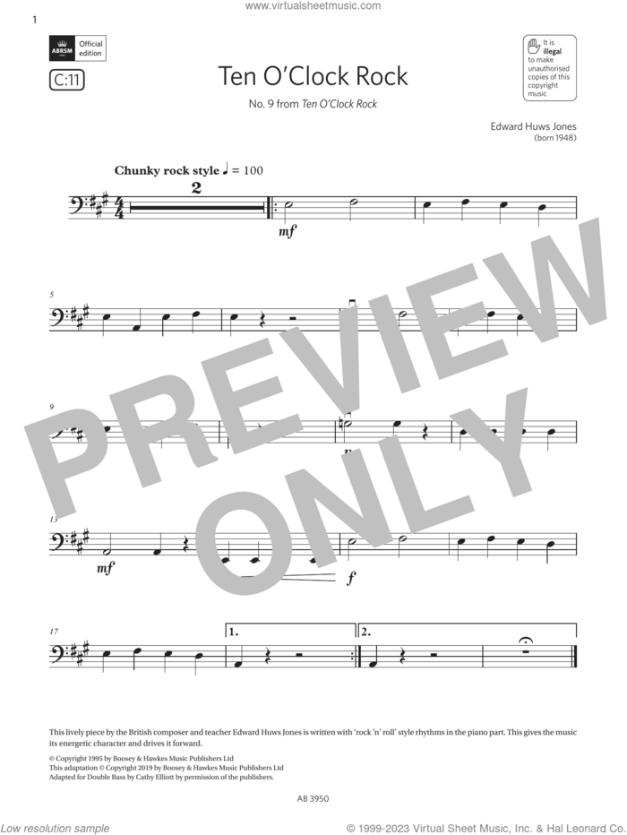 10 O'Clock Rock (Grade Initial, C11, from the ABRSM Double Bass Syllabus from 2024) sheet music for double bass solo by Edward Huws Jones, classical score, intermediate skill level