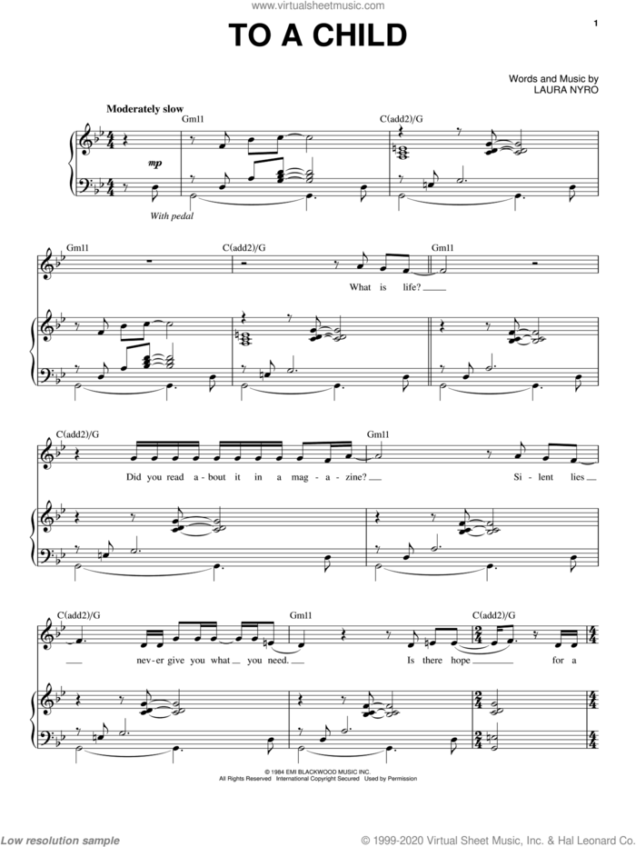 To A Child sheet music for voice and piano by Audra McDonald and Laura Nyro, intermediate skill level