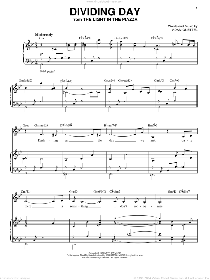 Dividing Day sheet music for voice and piano by Audra McDonald, The Light In The Piazza (Musical) and Adam Guettel, intermediate skill level