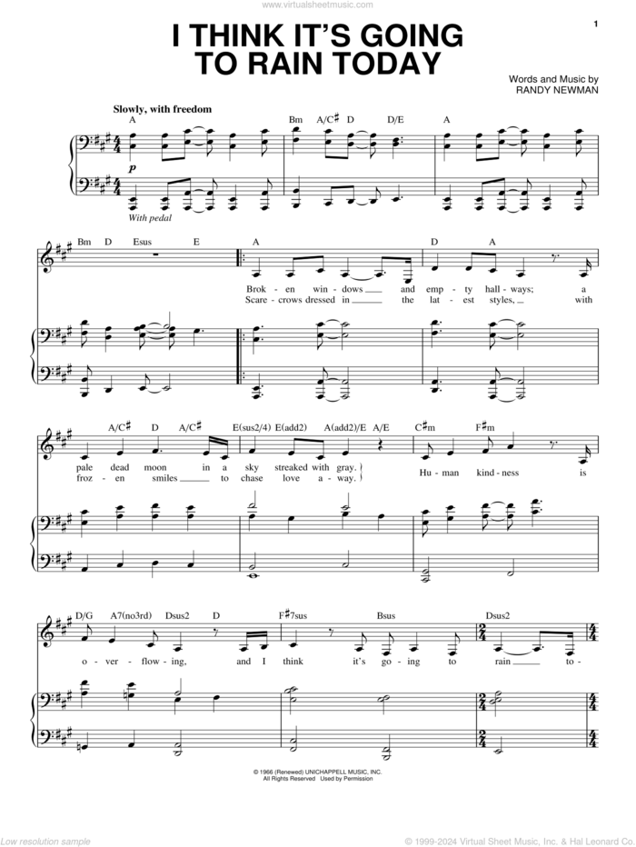 I Think It's Going To Rain Today sheet music for voice and piano by Audra McDonald and Randy Newman, intermediate skill level