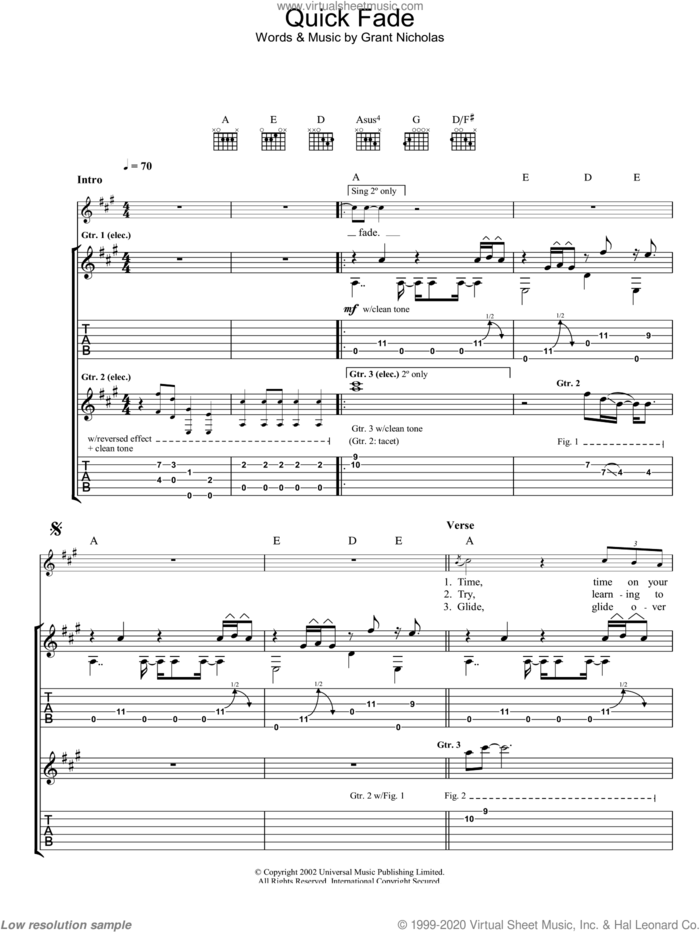 Quick Fade sheet music for guitar (tablature) by Feeder, intermediate skill level