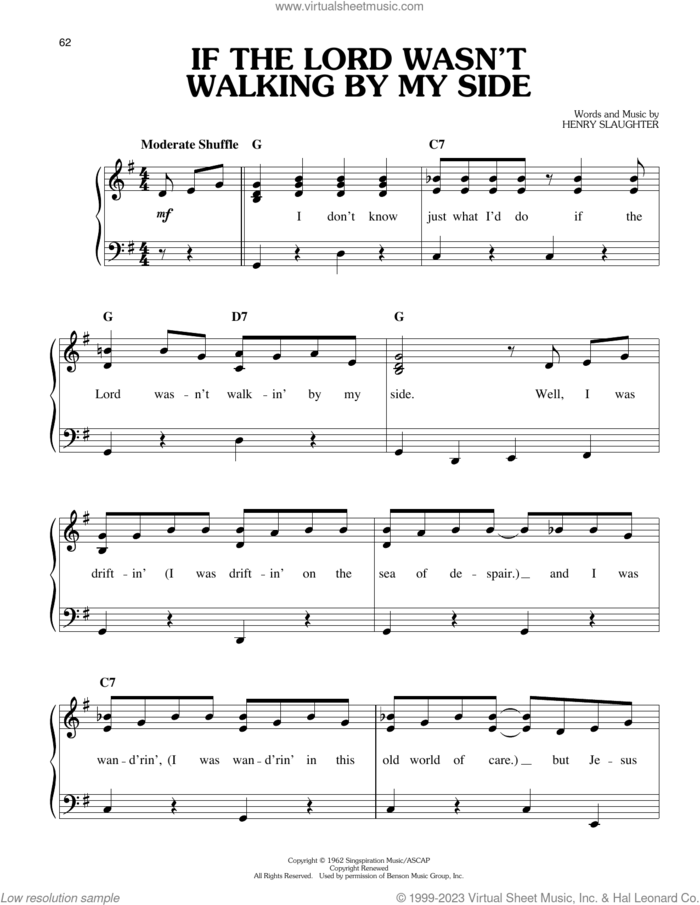 If The Lord Wasn't Walking By My Side sheet music for piano solo by Elvis Presley and Henry Slaughter, easy skill level