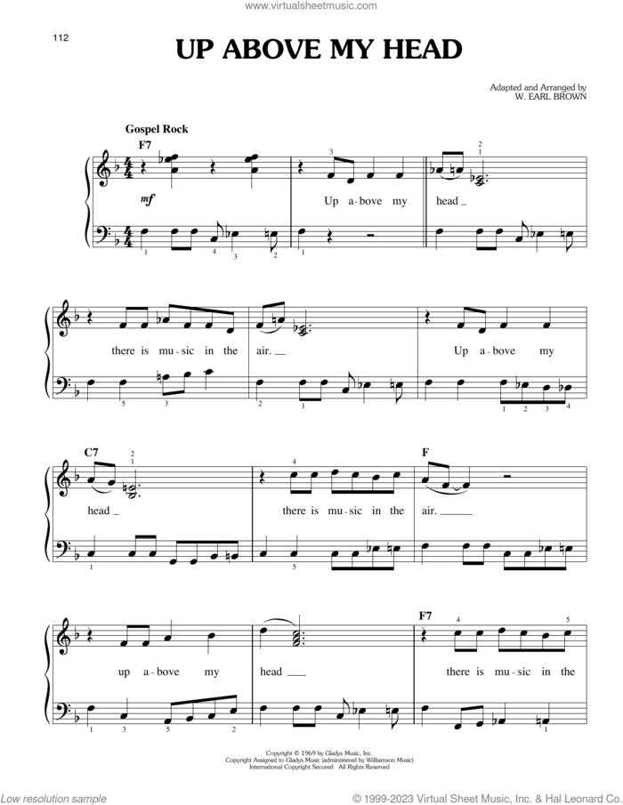 Up Above My Head sheet music for piano solo by Elvis Presley and W. Earl Brown, easy skill level