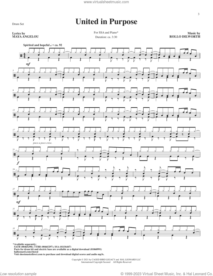 United in Purpose (complete set of parts) sheet music for orchestra/band (Instrumental Accompaniment) by Rollo Dilworth and Maya Angelou, intermediate skill level