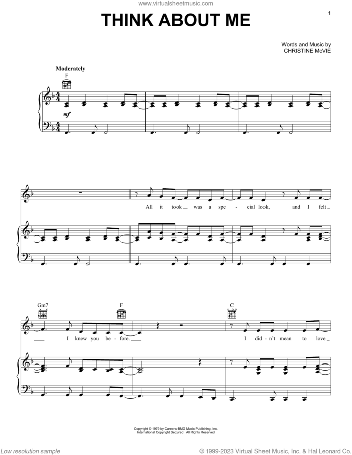 Think About Me sheet music for voice, piano or guitar by Fleetwood Mac and Christine McVie, intermediate skill level
