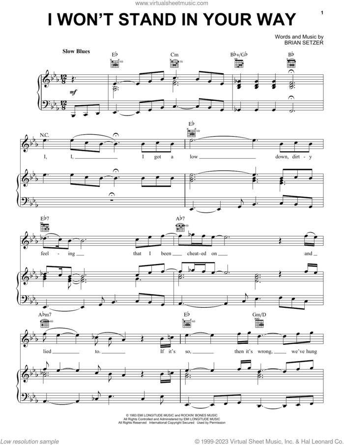 I Won't Stand In Your Way sheet music for voice, piano or guitar by Stray Cats and Brian Setzer, intermediate skill level