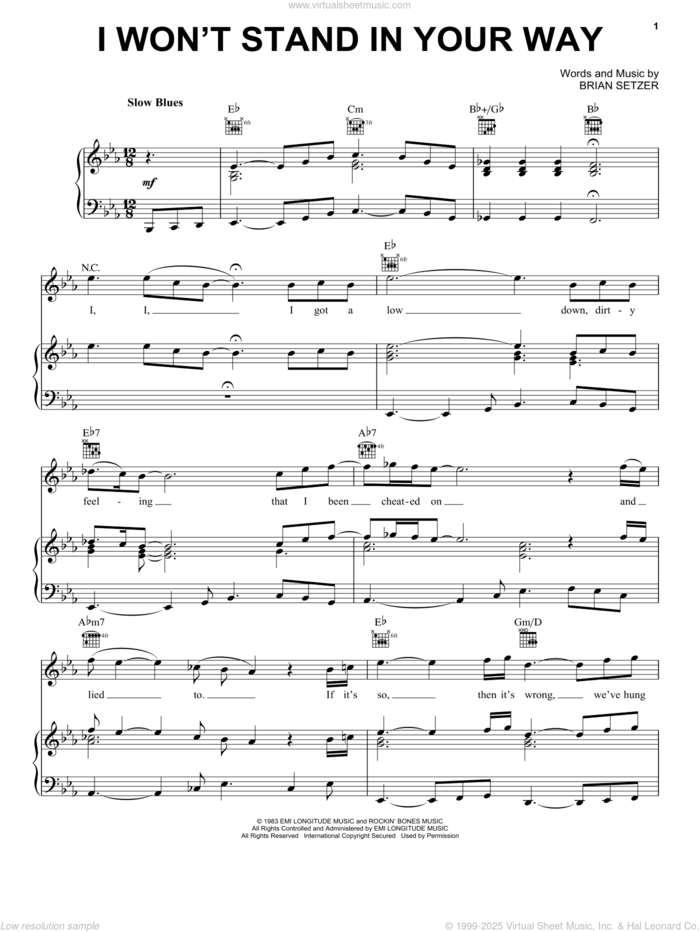 I Won't Stand In Your Way sheet music for voice, piano or guitar by Stray Cats and Brian Setzer, intermediate skill level