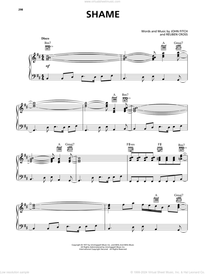 Shame sheet music for voice, piano or guitar by Evelyn 'Champagne' King, Zhane, John Fitch and Reuben Cross, intermediate skill level