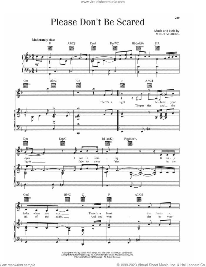 Please Don't Be Scared sheet music for voice, piano or guitar by Barry Manilow, intermediate skill level