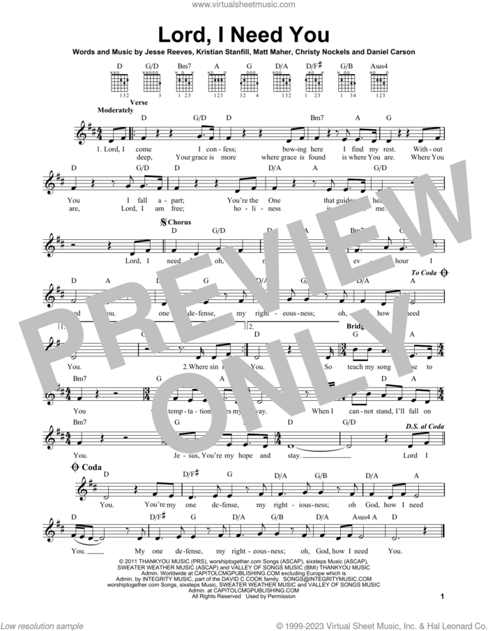 Lord, I Need You sheet music for guitar solo (chords) by Matt Maher, Passion, Christy Nockels, Daniel Carson, Jesse Reeves and Kristian Stanfill, easy guitar (chords)