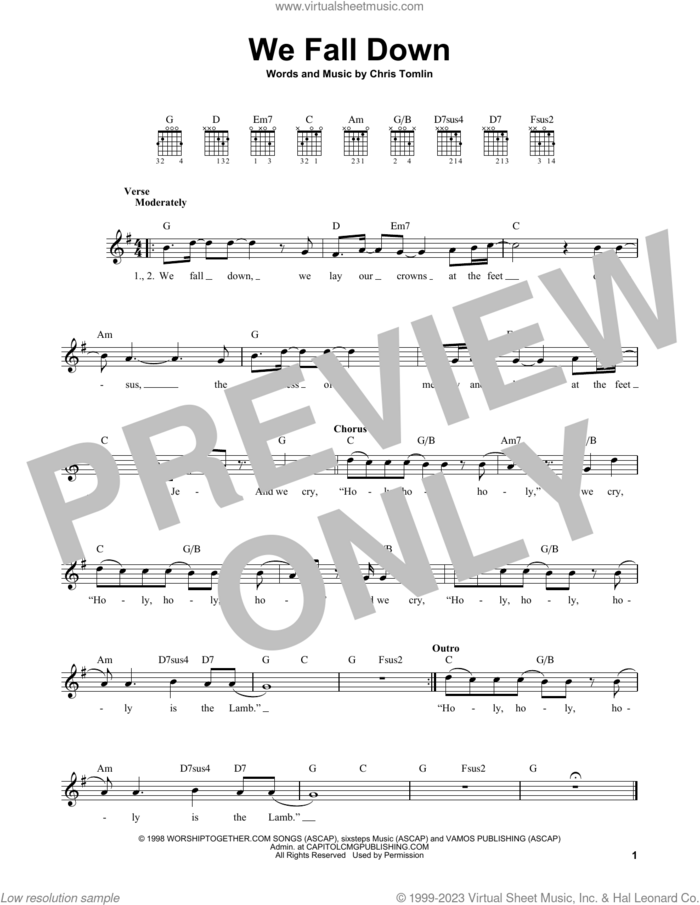 We Fall Down sheet music for guitar solo (chords) by Kutless, Passion and Chris Tomlin, easy guitar (chords)