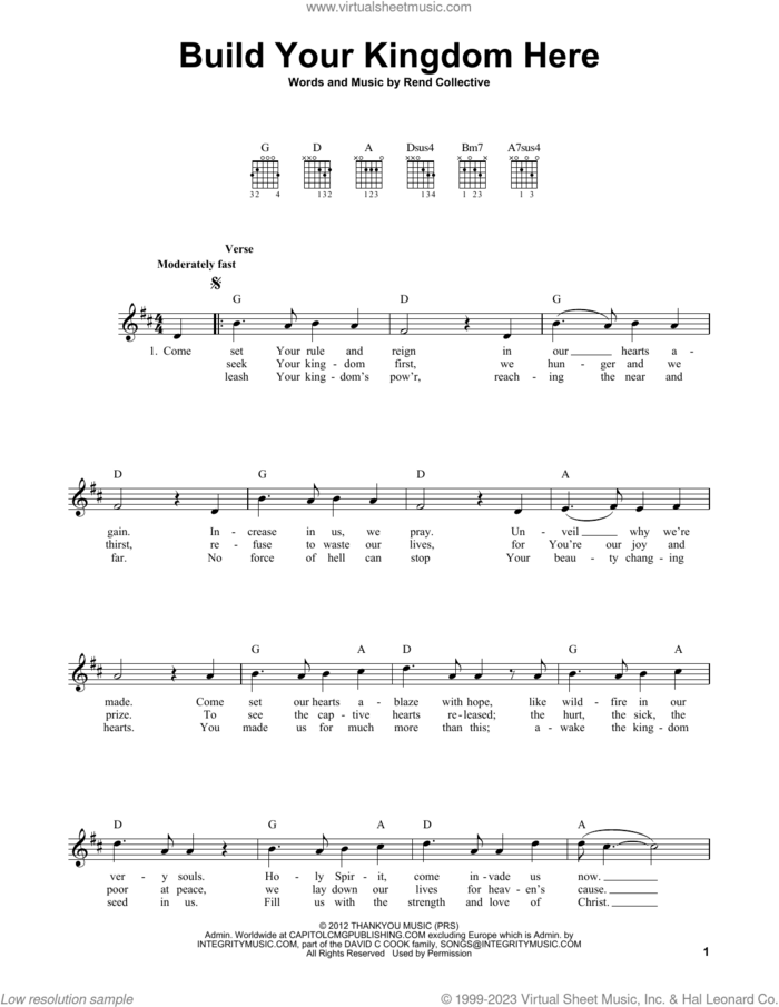 Build Your Kingdom Here sheet music for guitar solo (chords) by Rend Collective, easy guitar (chords)