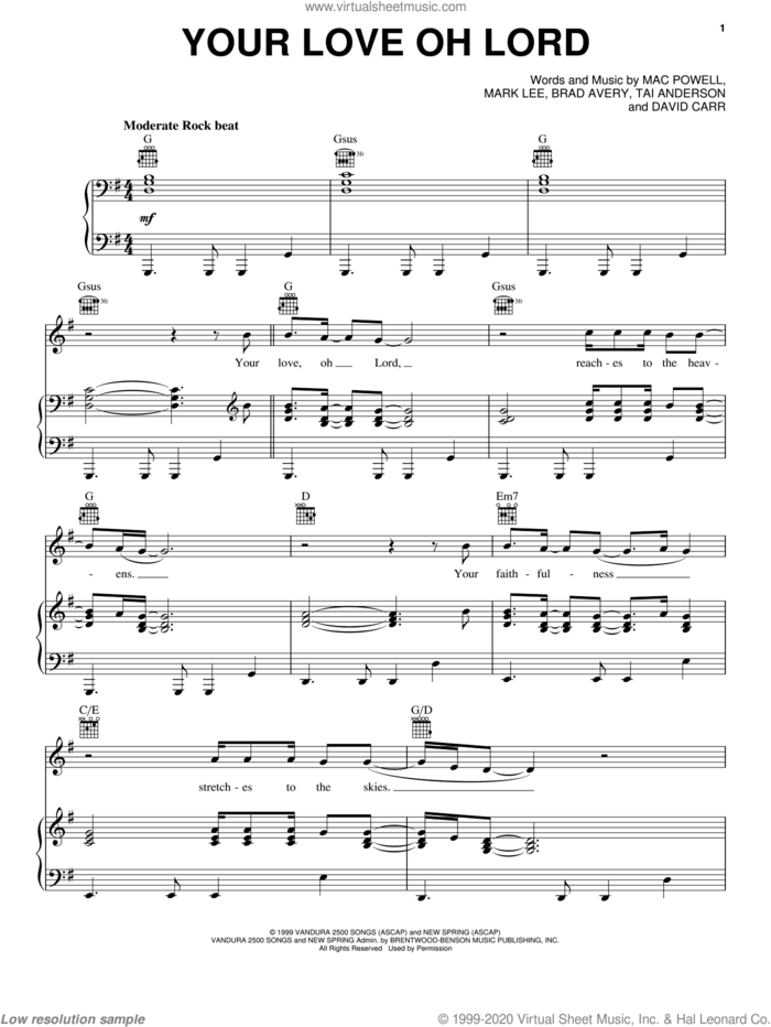 Your Love Oh Lord sheet music for voice, piano or guitar by Third Day, Brad Avery, David Carr, Mac Powell, Mark Lee and Tai Anderson, intermediate skill level