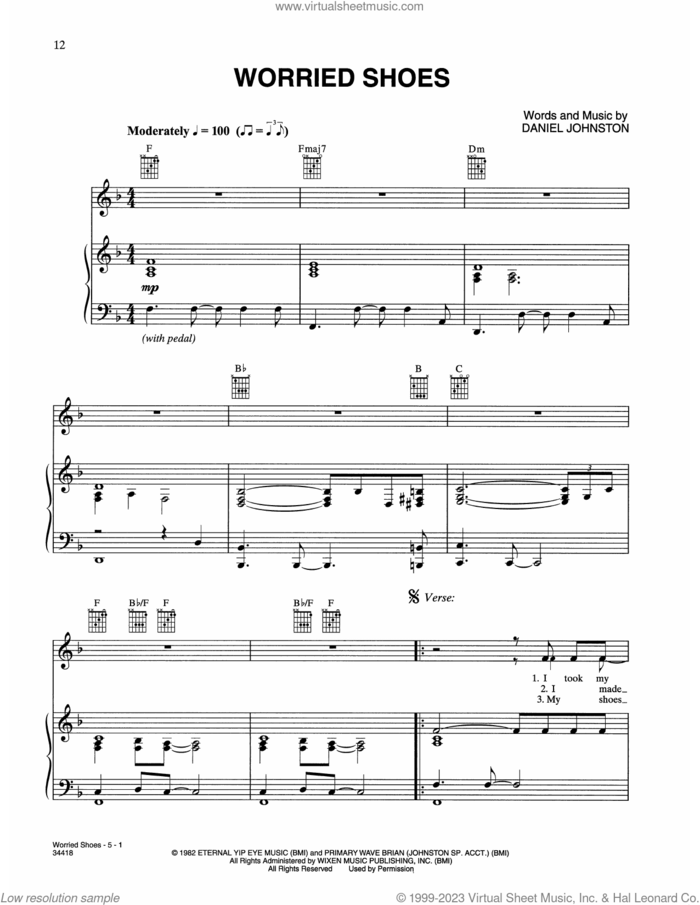 Worried Shoes (from Where The Wild Things Are) sheet music for voice, piano or guitar by Karen O and The Kids and Brian Johnston, intermediate skill level