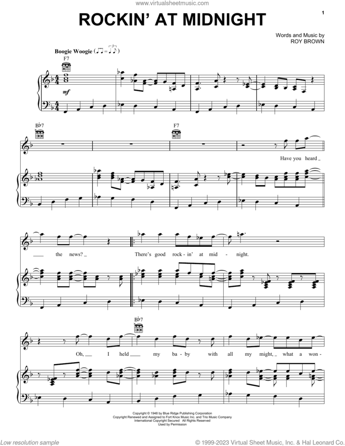 Rockin' At Midnight sheet music for voice, piano or guitar by Roy Brown, intermediate skill level