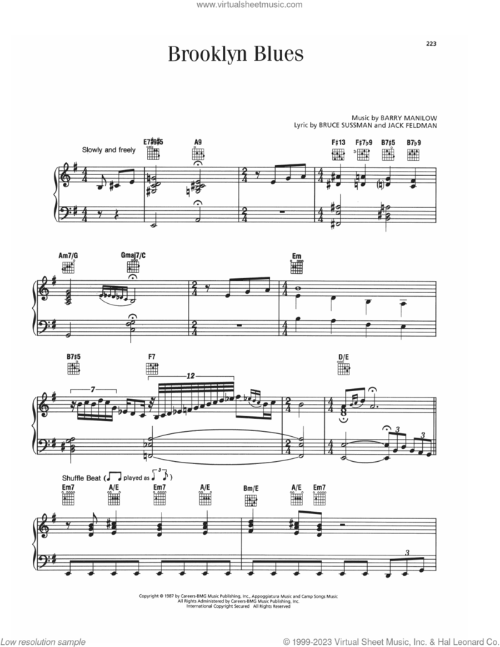 Brooklyn Blues sheet music for voice, piano or guitar by Barry Manilow, Bruce Sussman and Jack Feldman, intermediate skill level