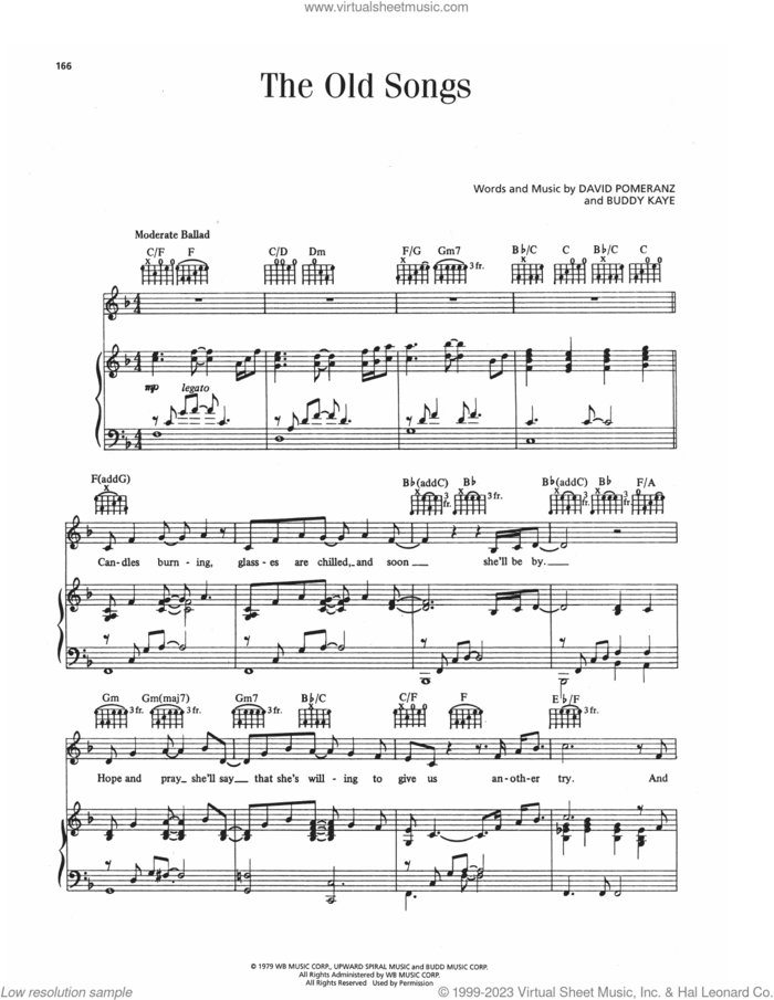 The Old Songs sheet music for voice, piano or guitar by Barry Manilow, Buddy Kaye and David Pomeranz, intermediate skill level