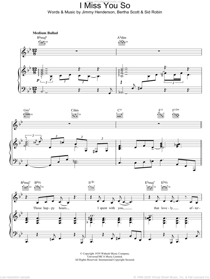 I Miss You So sheet music for voice, piano or guitar by Diana Krall, intermediate skill level